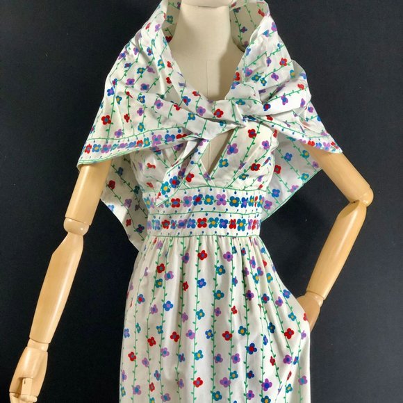 maxi dress /white blue red cotton / Maxi Long Sund - Picture 4 of 9